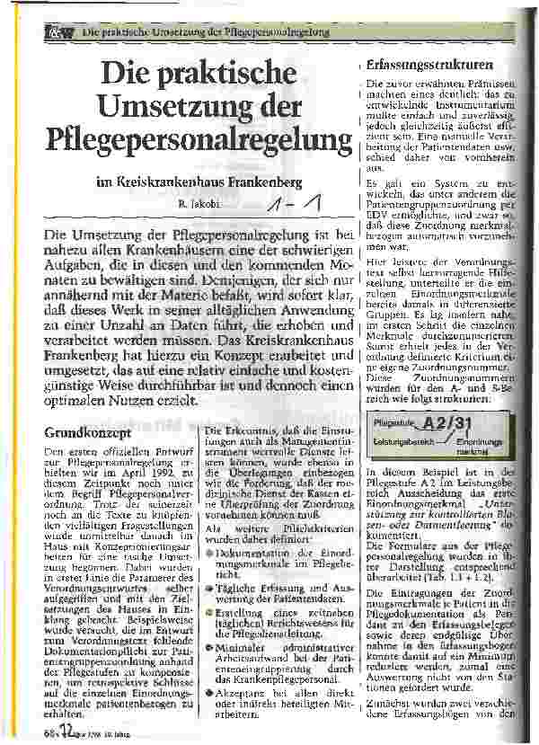 Vorschauseite 1: Die praktische Umsetzung der Pflegepersonalregelung im Kreiskrankenhaus Frankenberg