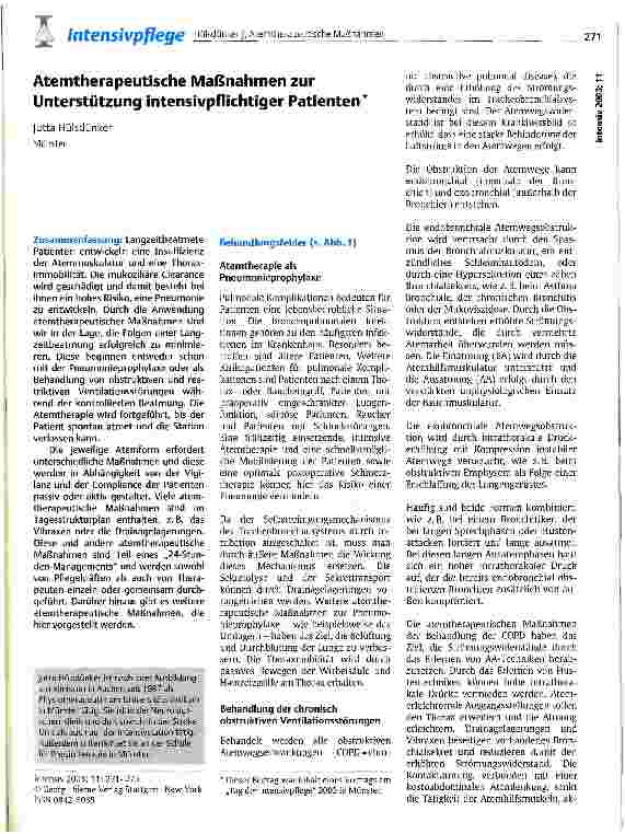 Vorschauseite 1: Atemtherapeutische Maßnahmen zur Unterstützung intensivpflichtiger Patienten
