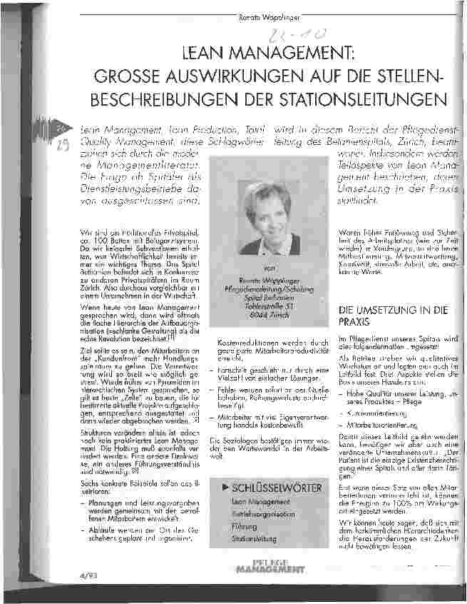 Vorschauseite 1: Lean Management: Große Auswirkungen auf die Stellenbeschreibungen der Stationsleitungen