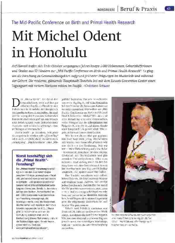 Vorschauseite 1: The Mid-Pacific Conference on Birth and Primal Health Research Mit Michel Odent in Honolulu