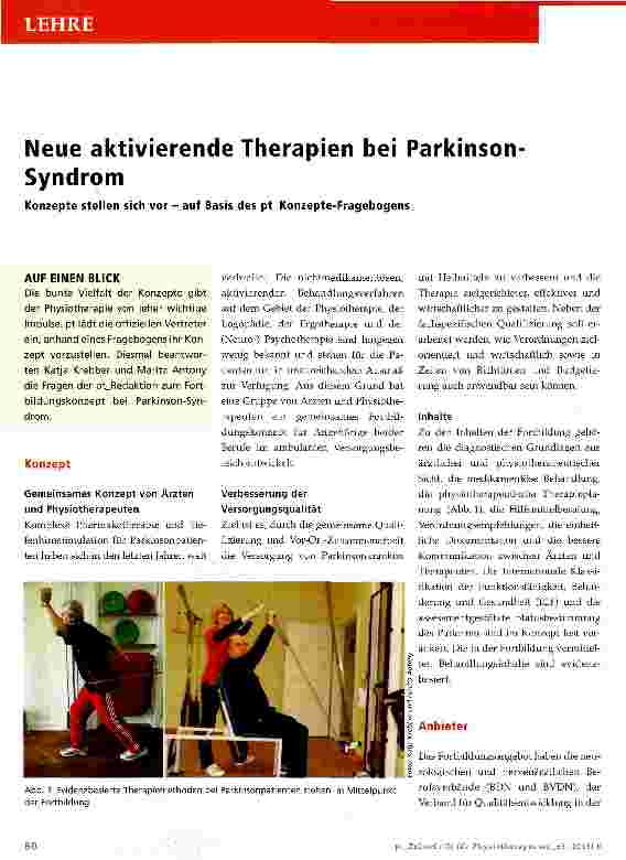 Vorschauseite 1: Neue aktivierende Therapien bei Parkinson-Syndrom Konzepte stellen sich vor - auf Basis des pt_Konzepte-Fragebogens