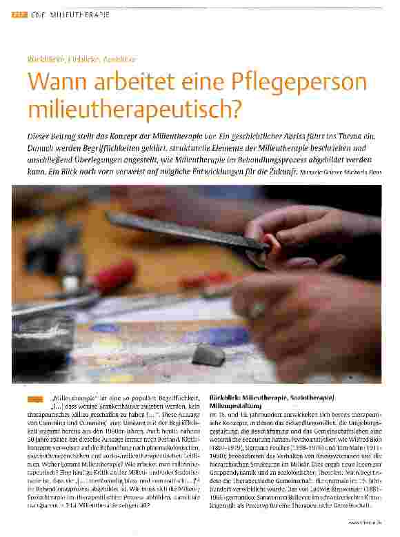 Vorschauseite 1: Wann arbeitet eine Pflegeperson milieutherapeutisch?