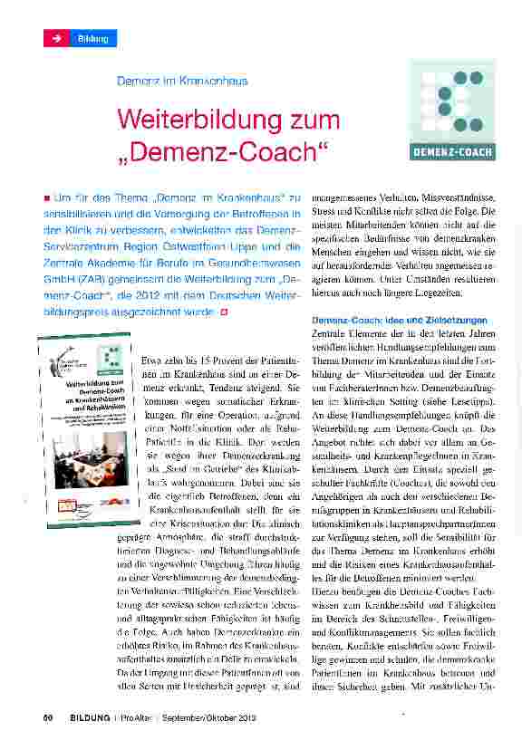 Vorschauseite 1: Weiterbildung zum „Demenz-Coach