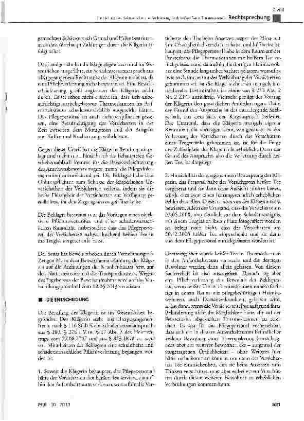 Vorschauseite 2: Zur Haftung des Heimbetreibers bei Verbrühung durch heißen Tee in Thermoskannen BGB§ 278, § 280, § 823; SGB X § 116SGBX