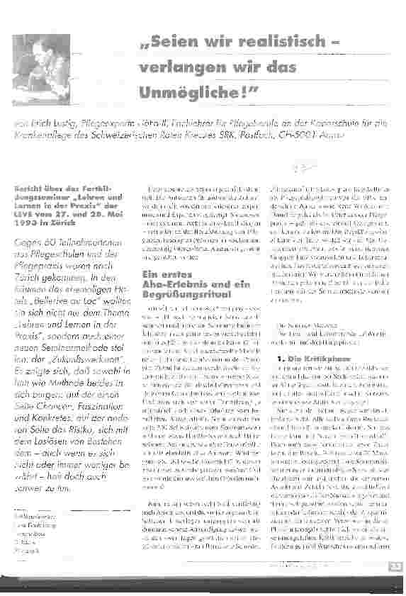 Vorschauseite 1: Seien wir realistisch - verlangen wir das Unmögliche! Bericht über das Fortbildungsseminar SEVE 27. /28. 05. 93, Zürich