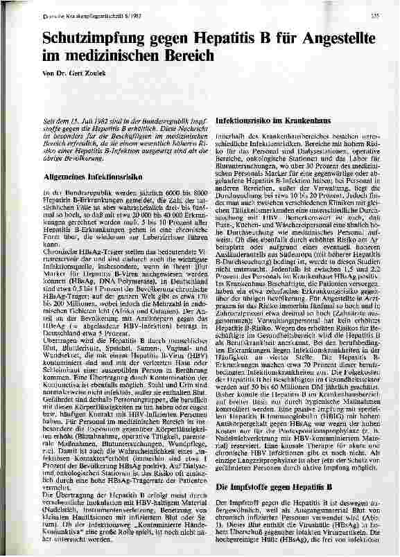 Vorschauseite 1: Schutzimpfung gegen Hepatitis B für Angestellte im medizinischen Bereich