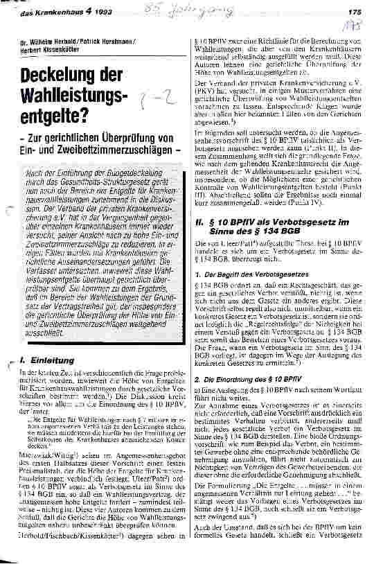 Vorschauseite 1: Deckelung der Wahlleistungsentgelte? Zur gerichtlichen Überprüfung von Einund Zweibettzimmerzuschlägen