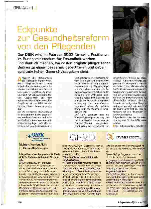 Vorschauseite 1: Eckpunkte zur Gesundheitsreform von den Pflegenden
