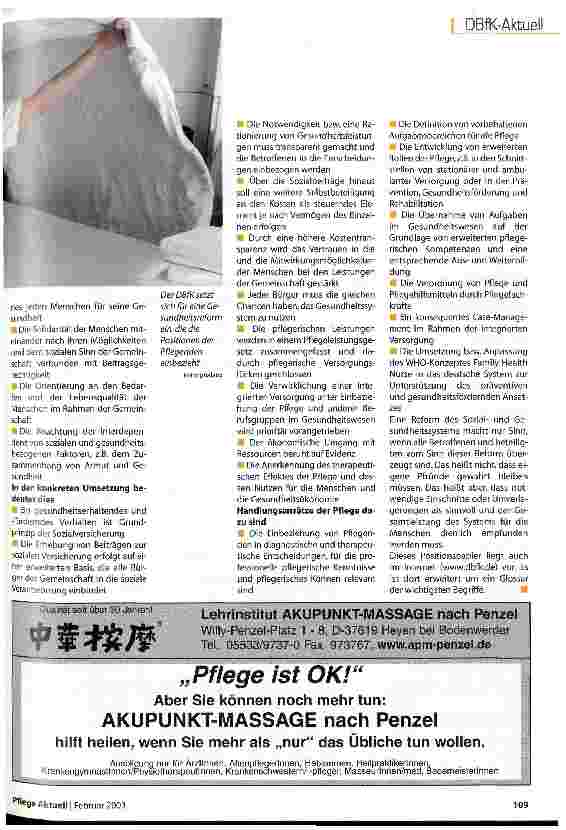 Vorschauseite 2: Eckpunkte zur Gesundheitsreform von den Pflegenden