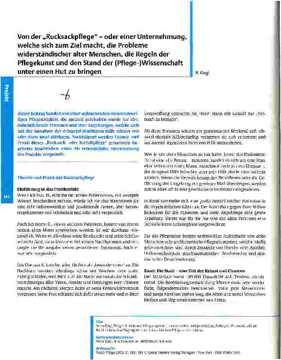 Vorschauseite 1: Von der Rucksackpflege - oder einer Unternehmung, welche sich zum Ziel macht, die Probleme widerständischer alter Menschen, die Regeln der Pflegekunst und den Stand der (Pflege-)W…