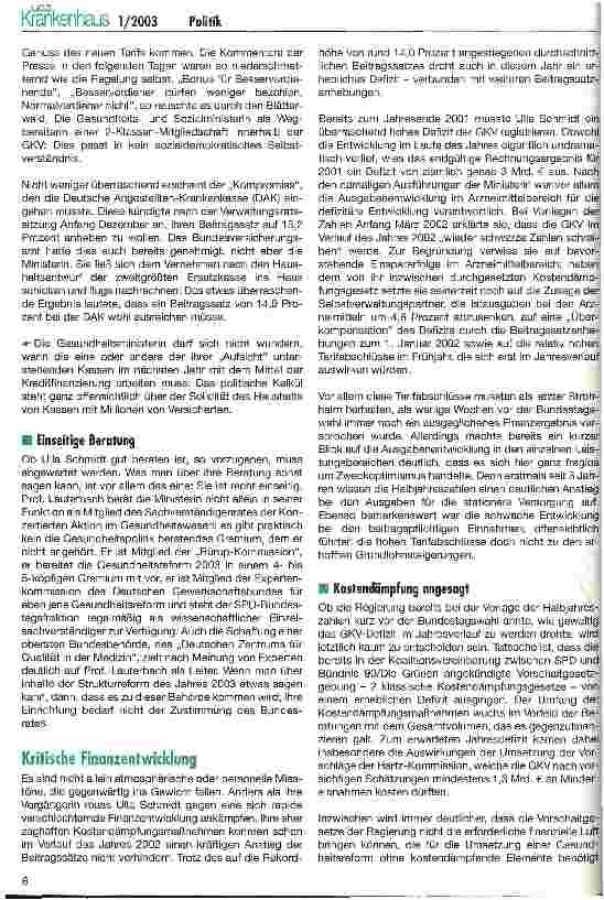 Vorschauseite 2: Gesundheitspolitik als Scherbenhaufen? Rückblick auf das Jahr 2002 und Ausblick auf eine weiters Reformjahr