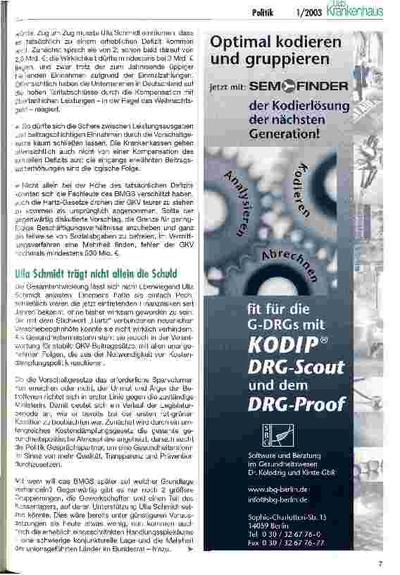 Vorschauseite 3: Gesundheitspolitik als Scherbenhaufen? Rückblick auf das Jahr 2002 und Ausblick auf eine weiters Reformjahr