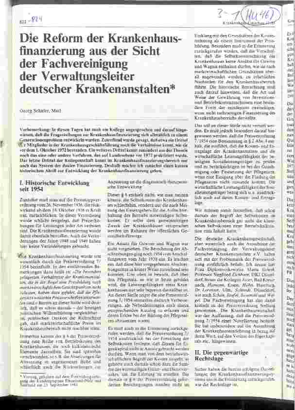 Vorschauseite 1: Die Reform der Krankenhausfinanzierung aus der Sicht der Fachvereinigung der Verwaltungsleiter deutscher Krankenanstalten