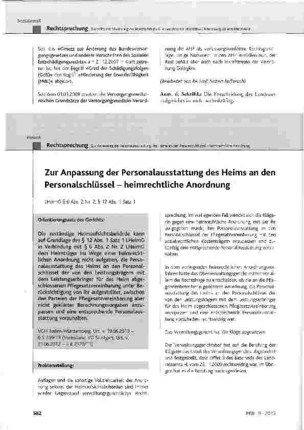 Vorschauseite 1: Zur Anpassung der Personalausstattung des Heims an den Personalschlüssel - heimrechtliche Anordnung LHeimG § 6 Abs. 2 Nr. 2, § 12 Abs. 1 Satz 1