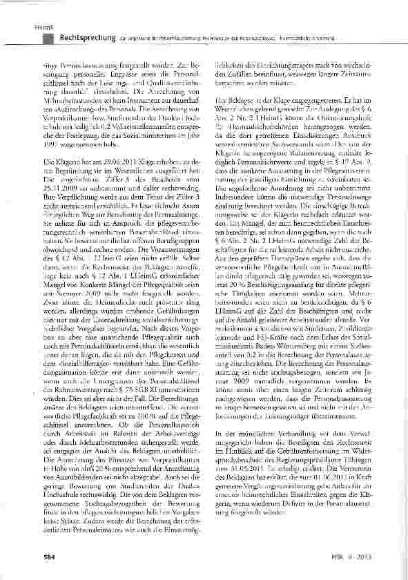 Vorschauseite 3: Zur Anpassung der Personalausstattung des Heims an den Personalschlüssel - heimrechtliche Anordnung LHeimG § 6 Abs. 2 Nr. 2, § 12 Abs. 1 Satz 1