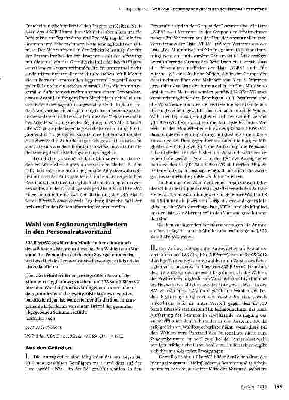 Vorschauseite 1: Wahl von Ergänzungsmitgliedern in den Personalratsvorstand