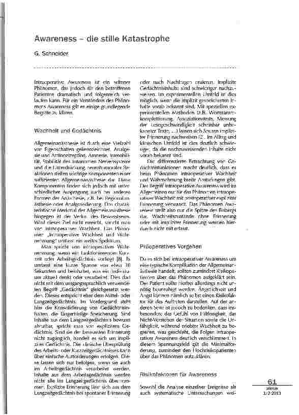 Vorschauseite 1: Awarenessdie stille Katastrophe