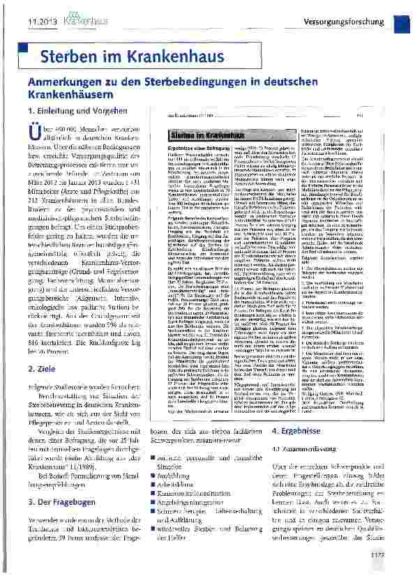Vorschauseite 1: Sterben im Krankenhaus Anmerkungen zu den Sterbebedingungen in deutschen Krankenhäusern