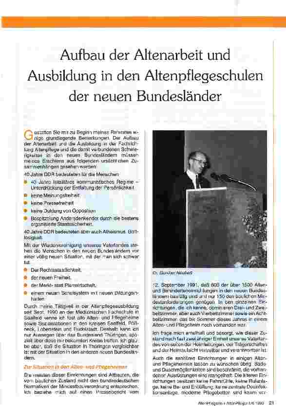 Vorschauseite 1: Aufbau der Altenarbeit und Ausbildung in den Altenpflegeschulen der neuen Bundesländer