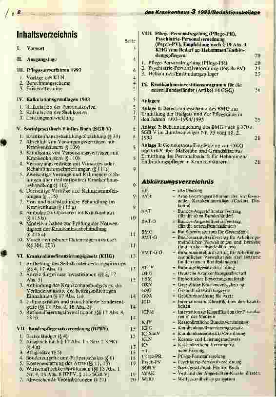 Vorschauseite 2: Hinweise der DKG zu den Budgetund Pflegesatzverhandlungen 1993 sowie zur Umsetzung des GesundheitsStrukturGesetzes m. Berechnungsschemata
