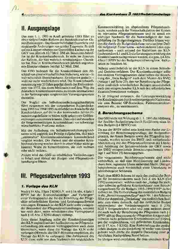 Vorschauseite 4: Hinweise der DKG zu den Budgetund Pflegesatzverhandlungen 1993 sowie zur Umsetzung des GesundheitsStrukturGesetzes m. Berechnungsschemata