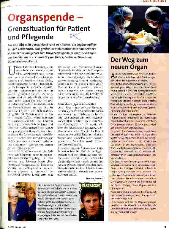 Vorschauseite 1: Organspende - Grenzsituation für Patient und Pflegende