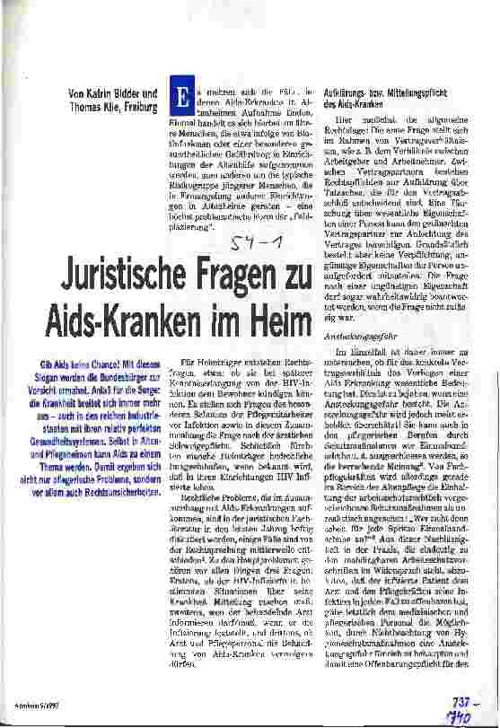 Vorschauseite 1: Juristische Fragen zu AIDS-Kranken im Heim
