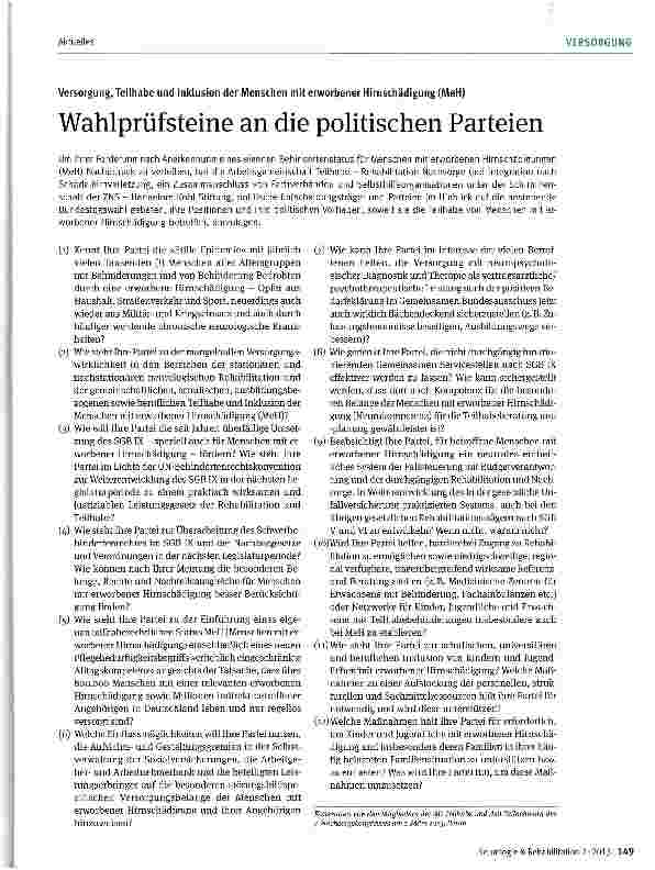 Vorschauseite 1: Wahlprüfsteine an die politischen Parteien