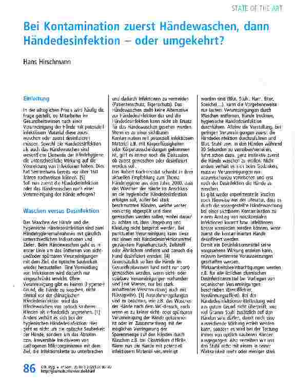 Vorschauseite 1: Bei Kontamination zuerst Händewaschen, dann Händedesinfektion - oder umgekehrt?