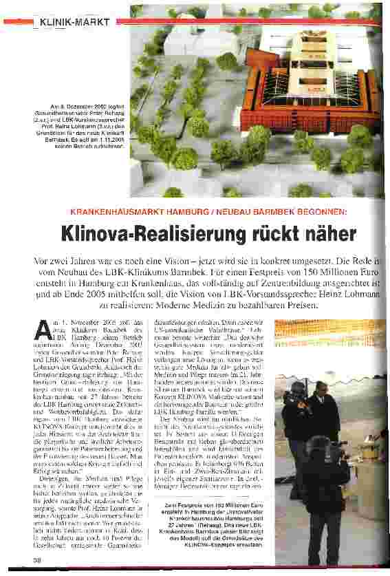 Vorschauseite 1: Klinova-Realisierung rückt näher Krankenhausmarkt Hamburg / Neubau Barmbek begonnen