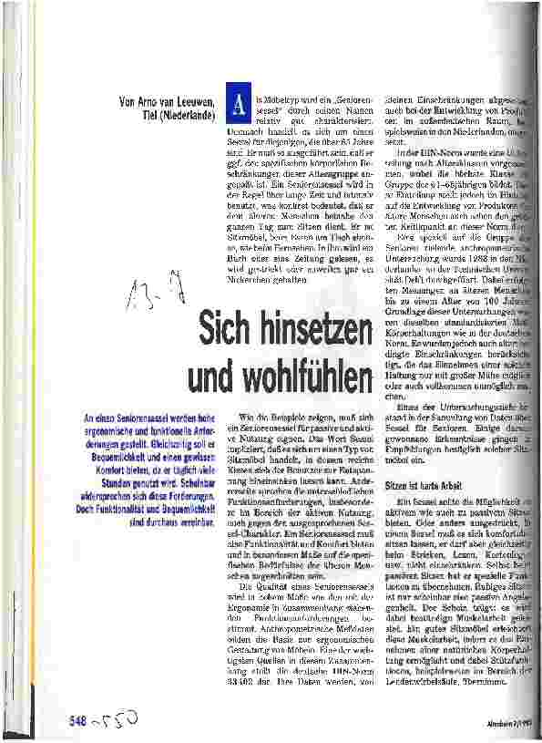 Vorschauseite 1: Sich hinsetzen und Wohlfühlen Ergonomische und funktionelle Anforderungen an einen Seniorensessel