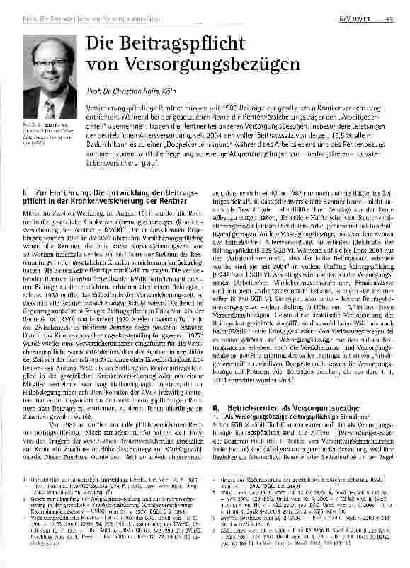 Vorschauseite 1: Die Beitragspflicht von Versorgungsbezügen