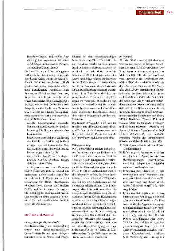 Vorschauseite 3: Erfahrungen und Umgang der Pflegenden mit aggressivem Verhalten von Bewohner(inne)n: eine deskriptive Ouerschnittstudie in Schweizer Pflegeheimen