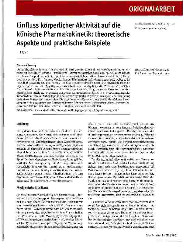 Vorschauseite 1: Einfluss körperlicher Aktivität auf die klinische Pharmakokinetik: theoretischeAspekte und praktische Beispiele