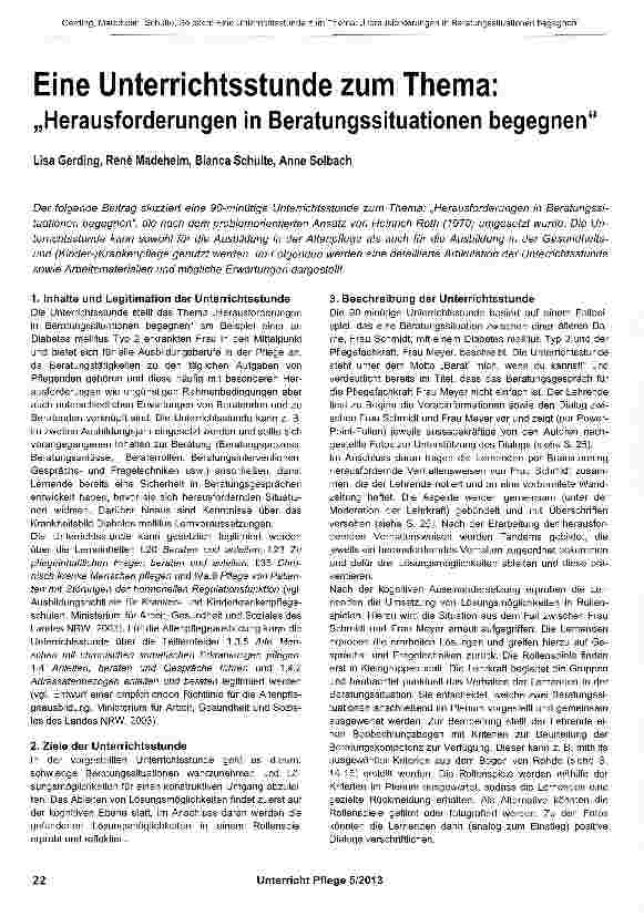 Vorschauseite 1: Eine Unterrichtsstunde zum Thema: „Herausforderungen in Beratungssituationen begegnen