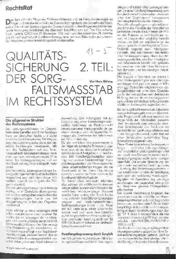 Vorschauseite 1: Qualitätssicherung 2. Teil Der Sorgfaltsmaßstab im Rechtssystem