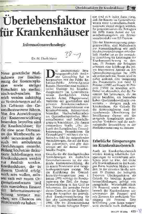 Vorschauseite 1: Überlebensfaktor für Krankenhäuser Informationstechnologie