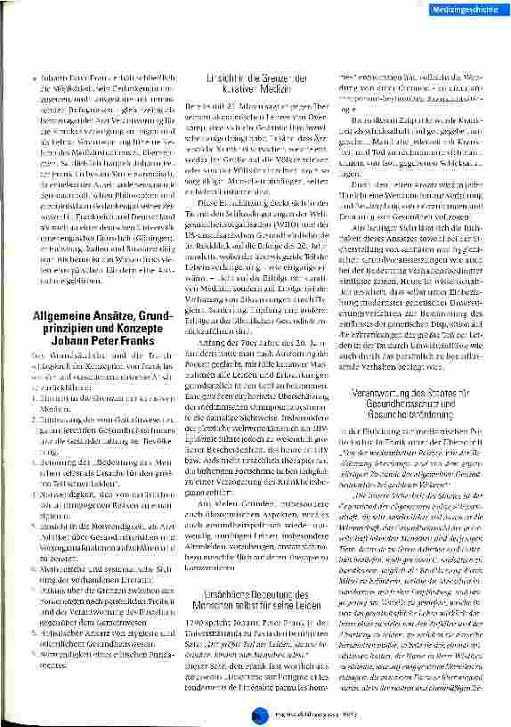 Vorschauseite 5: Von der medizinischen Polizei zur globalen Vorsorge Johann Peter Frank und aktuelle Herausforderungen in Hygiene und öffentlicher Gesundheit