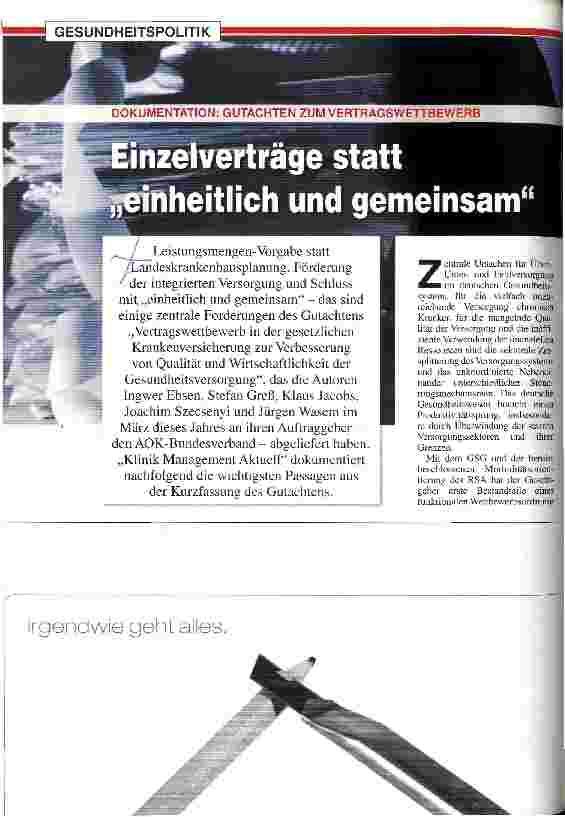 Vorschauseite 1: Dokumentation: Gutachten zum Vertragswettbewerb Einzelverträge statt einheitlich und gemeinsam