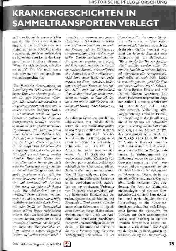 Vorschauseite 4: Österr. Pflegepersonen aus der Zeit des Nationalsozialismus, Teil IV Die Vinzentinerin Schwester Anna Bertha Königsegg