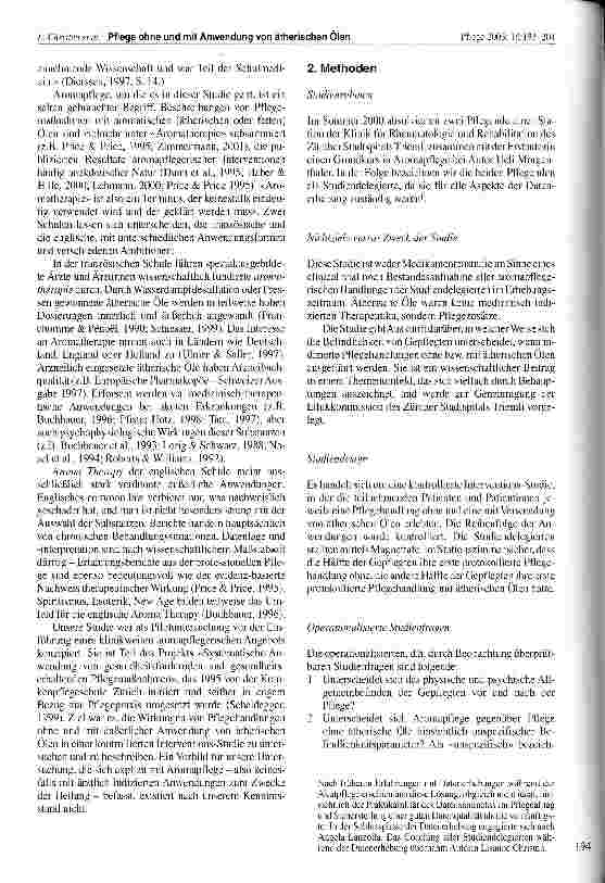 Vorschauseite 2: Pflege ohne und mit Anwendung von ätherischen Ölen: eine kontrollierte Studie mit Patienten und Patientinnen einer rheumatologischen Akutabteilung