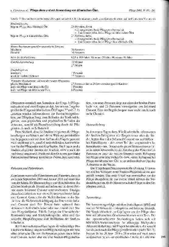 Vorschauseite 4: Pflege ohne und mit Anwendung von ätherischen Ölen: eine kontrollierte Studie mit Patienten und Patientinnen einer rheumatologischen Akutabteilung