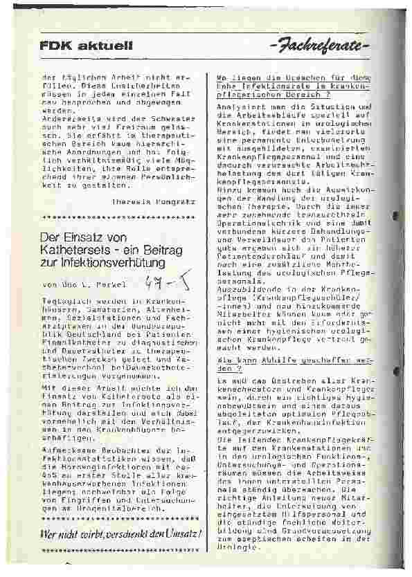 Vorschauseite 1: Der Einsatz von Kathetersets - ein Beitrag zur Infektionsverhütung