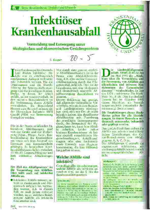 Vorschauseite 1: Infektiöser Krankenhausabfall Vermeidung und Entsorgung unter ökologischen und ökonomischen Gesichtsp.