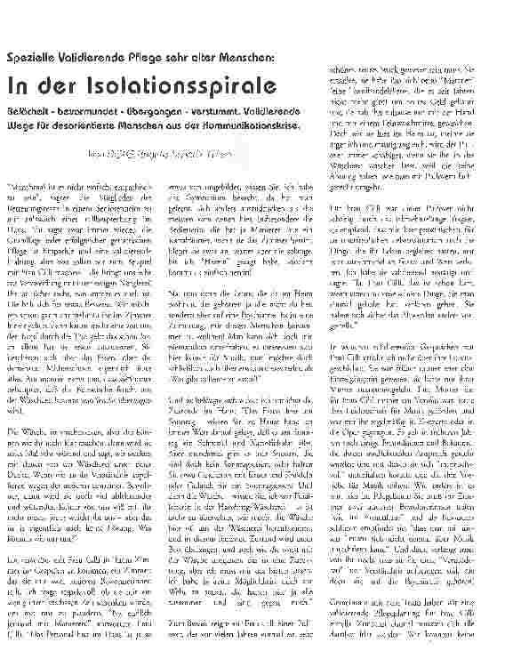 Vorschauseite 1: Spezielle Validierende Pflege sehr alter Menschen: In der Isolationsspirale Teil 1: Mangelhaft orientiert