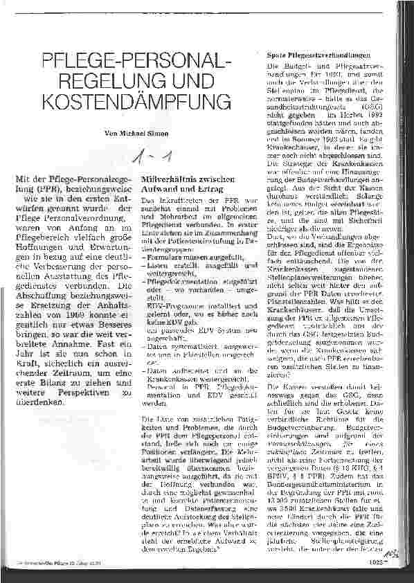 Vorschauseite 1: PflegePersonalRegelung (PPR) und Kostendämpfung