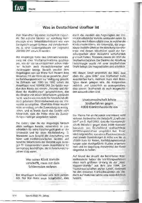 Vorschauseite 3: Sponsoring oder Bestechung? Die Grenzen der Zusammenarbeit zwischen der pharmazeutischen Industrie und leitenden Krankenhausmitarbeitern