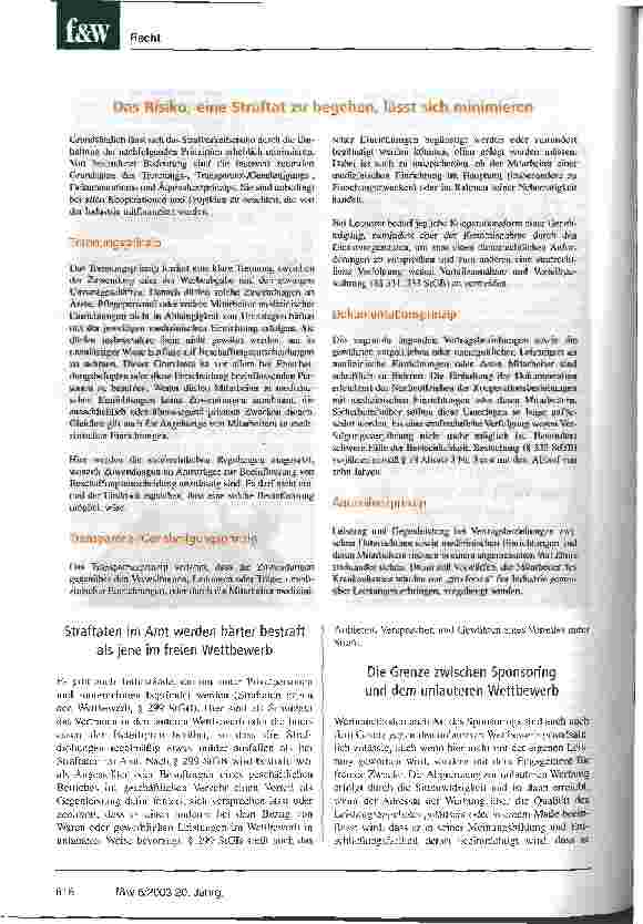 Vorschauseite 5: Sponsoring oder Bestechung? Die Grenzen der Zusammenarbeit zwischen der pharmazeutischen Industrie und leitenden Krankenhausmitarbeitern