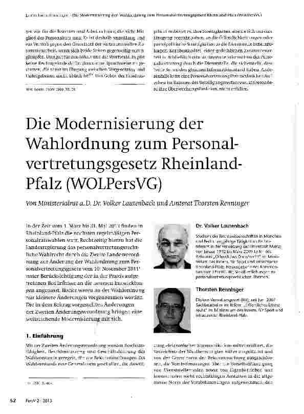 Vorschauseite 1: Die Modernisierung der Wahlordnung zum Personalvertretungsgesetz Rheinland-Pfalz (WOLPersVG)