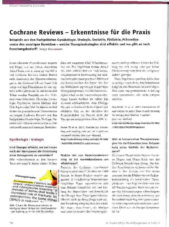 Vorschauseite 1: Cochrane Reviews - Erkenntnisse für die Praxis